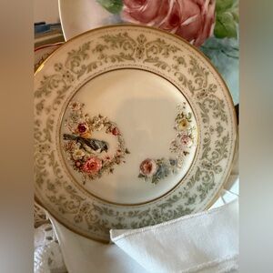 Vintage China Bread Plate with floral and bird transfer.